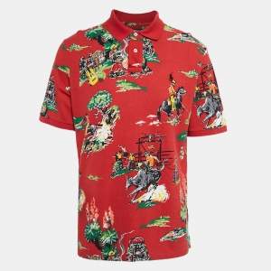 Polo Ralph Lauren Red Printed Cotton Pique Polo T-Shirt L
