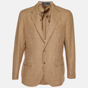 Pre Owned Polo Ralph Lauren Brown Houndstooth Wool Blend Blazer XL