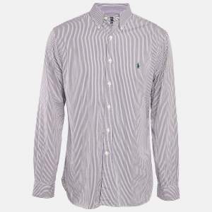 Pre Owned Polo Ralph Lauren Purple Striped Cotton Slim Fit Shirt XL