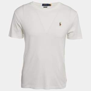 Pre Owned Polo Ralph Lauren White Cotton Crew Neck Custom Slim Fit T-Shirt M