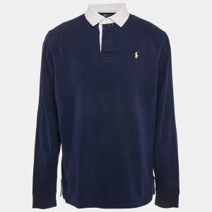 Pre Owned Polo Ralph Lauren Navy Blue Cotton Long Sleeve Polo T-Shirt XL