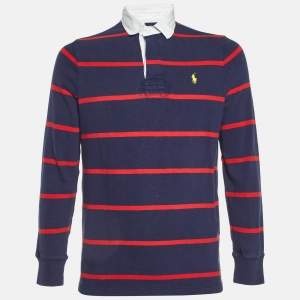 Polo Ralph Lauren Navy Blue Striped Cotton Polo T-Shirt M