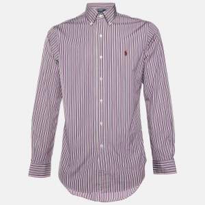 Pre Owned Polo Ralph Lauren Purple Striped Cotton Custom Fit Shirt M