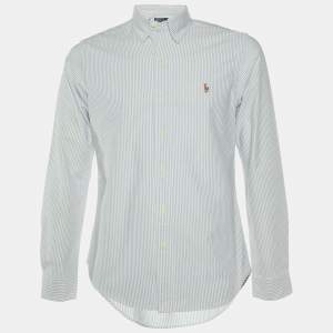 Pre Owned Polo Ralph Lauren Blue Striped Cotton Slim Fit Button Down Shirt M