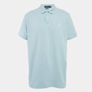 Pre Owned Polo Ralph Lauren Blue Logo Embroidered Cotton Pique Knit Polo T-Shirt XXL