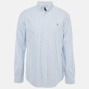 Pre Owned Polo Ralph Lauren Blue Striped Cotton Slim Fit Shirt L