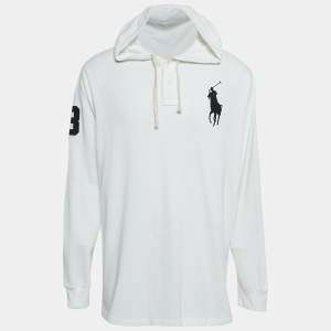 Polo Ralph Lauren White Logo Embroidery Cotton Pique Hoodie XL