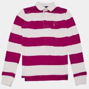Ralph Lauren Sport Pink/White Striped Jersey Long Sleeve Polo T-Shirt S