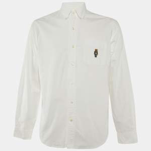 Polo Ralph Lauren White Cotton Logo Embroidered Cotton Button Front Shirt L