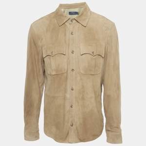 Pre Owned Polo Ralph Lauren Brown Suede Button Front Shirt L