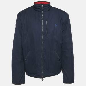 Pre Owned Polo Ralph Lauren Navy Blue /Red Synthetic Quilted Reversible Cross Country Jacket XL 