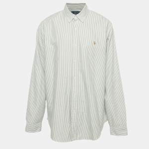 Pre Owned Ralph Lauren Green/White Striped Cotton Classic Fit Shirt XXL