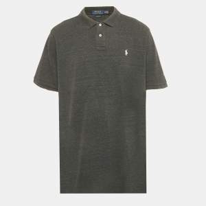 Pre Owned Polo Ralph Lauren Grey Logo Embroidered Cotton Classic Fit Polo T-Shirt XXL