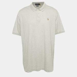 Pre Owned Polo Ralph Lauren Grey Logo Embroidered Cotton Polo T-Shirt XXL