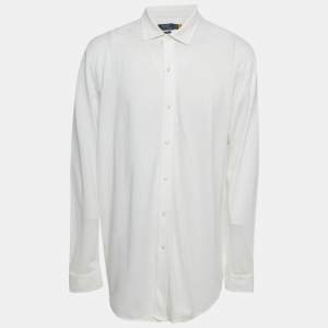 Pre Owned Polo Ralph Lauren White Knit Oxford Long Sleeve Shirt XXL