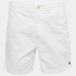 Pre Owned Polo Ralph Lauren White Logo Embroidered Cotton Stretch Fit Shorts L