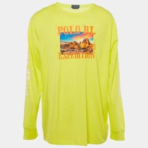 Pre Owned Polo Ralph Lauren Yellow Graphic Print Jersey T-Shirt XL