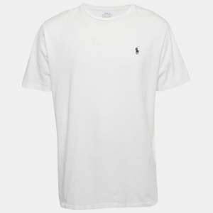 Pre Owned Polo Ralph Lauren White Logo Embroidered Cotton Crewneck T-Shirt XL