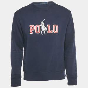 Pre Owned Polo Ralph Lauren Navy Blue Logo Print Cotton Blend Sweatshirt S 
