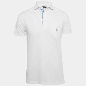 Pre Owned Polo Ralph Lauren White Cotton Custom Slim Fit Polo T-Shirt S