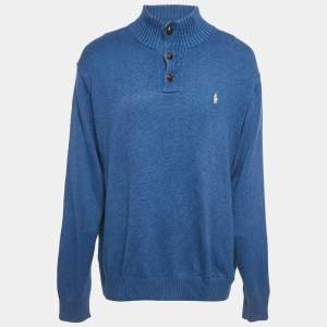 Pre Owned Polo Ralph Lauren Blue Wool Rib Knit Sweater XXL