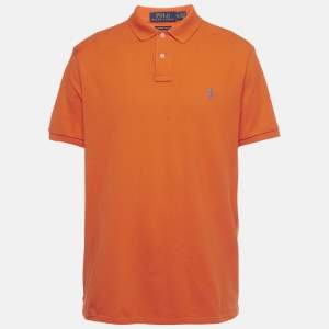 Pre Owned Polo Ralph Lauren Orange Pique Custom Fit Polo T-Shirt XL