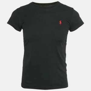 Pre Owned Polo Ralph Lauren Black Logo Embroidered Cotton Crewneck T-Shirt M