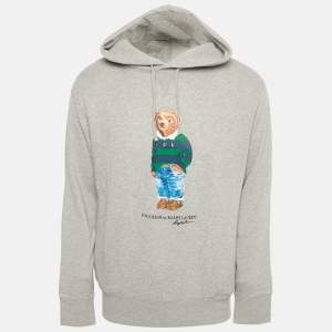 مملوكة مسبقًا هودي بولو رالف لورين قطن بطبعة الدب رمادي مقاس كبير - لارج