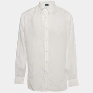 Pre Owned Polo Ralph Lauren White Logo Embroidered Linen Shirt XL
