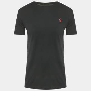 مملوكة مسبقًا تي شيرت بولو رالف لورين قطن جيرسي مطرز بشعار أسود مقاس صغير (سمول)
