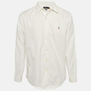 مملوكة مسبقً�ا قميص بولو من رالف لورين قطن مخطط وردي بقصة ضيقة وأزرار أمامية مقاس متوسط (ميديوم)