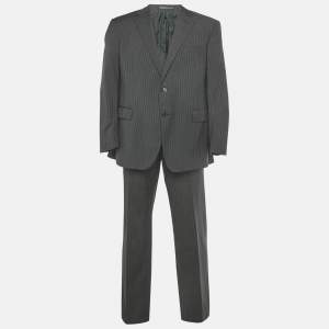 مملوكة مسبقًا Polo by Ralph Lauren Grey Pinstripe Wool Bradford Suit XXL