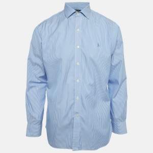 مملوكة مسبقًا Polo Ralph Lauren Blue Striped Cotton Slim Fit Shirt L