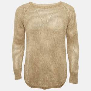 Pre Owned Polo Ralph Lauren Beige Linen Crochet Sheer Sweater S