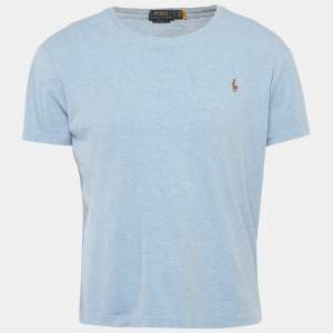Pre Owned Polo Ralph Lauren Blue Logo Embroidered Jersey T-Shirt L