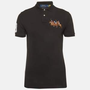 Pre Owned Polo Ralph Lauren Black Cotton Pique Polo T-Shirt M