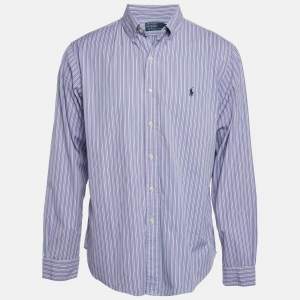 Pre Owned Polo Ralph Lauren Blue Striped Cotton Button Front Shirt XXL
