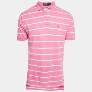 Pre Owned Polo Ralph Lauren Pink Striped Jersey Polo T-Shirt M
