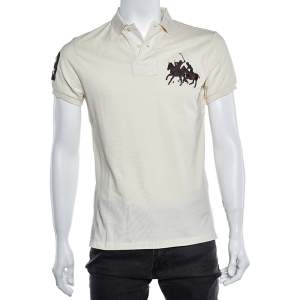 Polo Ralph Lauren Cream Cotton Pique Summer Classic Slim Fit Polo T-Shirt S