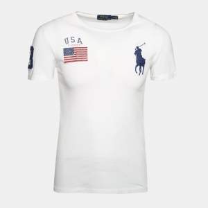 Pre Owned Polo Ralph Lauren White Cotton Logo Embroidered Custom Fit T-Shirt S