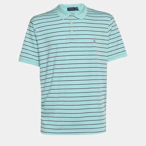 Pre Owned Polo Ralph Lauren Green Striped Knit Polo T-Shirt XL