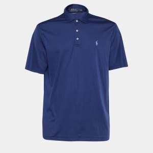 Pre Owned Polo Ralph Lauren Blue Jersey Classic Fit Polo T-Shirt L