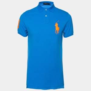 Pre Owned Polo Ralph Lauren Blue Cotton Pique Custom Fit Polo T-Shirt M