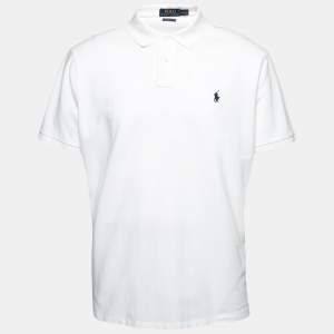 Pre Owned Polo Ralph Lauren White Cotton Pique Short Sleeve Polo T-Shirt XXL