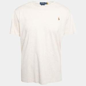 Pre Owned تي شيرت بولو من رالف لورين كاستم قطن كريمي قصة مجسمة مقاس كبير جداً جداً ( إكس إكس لارج )