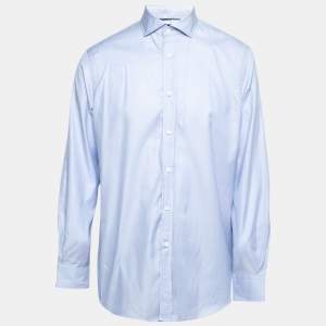 قميص بولو من رالف لورين قطن مطبوع أزرق بأزرار أمامية مقاس كبير ( لارج )