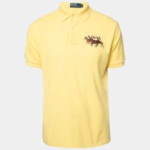Pre Owned Polo Ralph Lauren Yellow Cotton Pique Short Sleeve Polo T-Shirt M