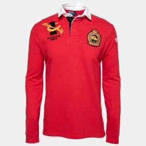 Polo Ralph Lauren Red Cotton Embroidered Long Sleeve Polo T-Shirt M