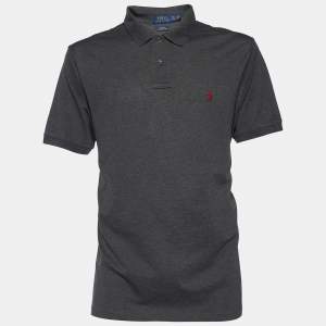 Pre Owned Polo Ralph Lauren Grey Cotton Pique Pima Stretch Custom Fit Polo T-Shirt XXL