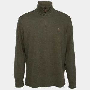 Polo Ralph Lauren Olive Green Cotton Estate Rib Knit Jumper L